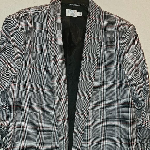 Plaid Dark Academia Career oversized Preppy blazer Work Plaid 1/4 sleeves 20 - Picture 4 of 5
